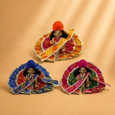 Traditional Bandhani Laddu Gopal Dress with Matching Safa – Multicolor Cotton Poshak