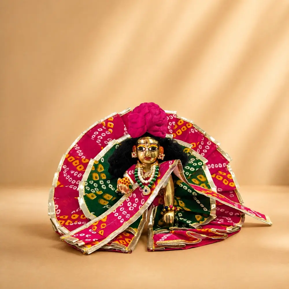 Traditional Bandhani Laddu Gopal Dress Green and Pink