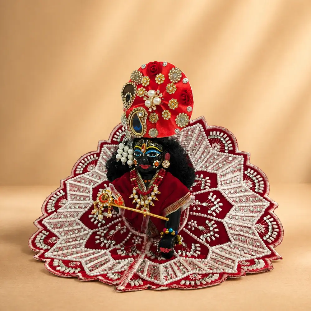 embroidered maroon laddu gopal dress
