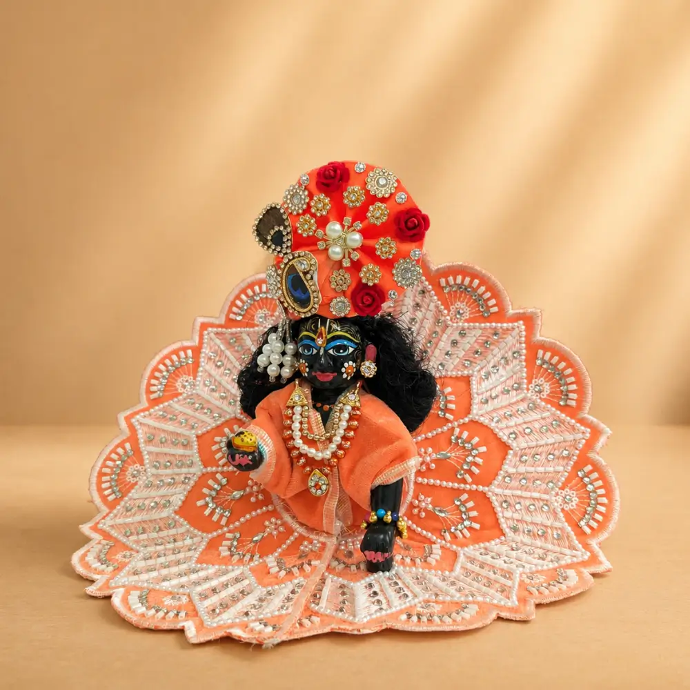 embroidered peach laddu gopal dress