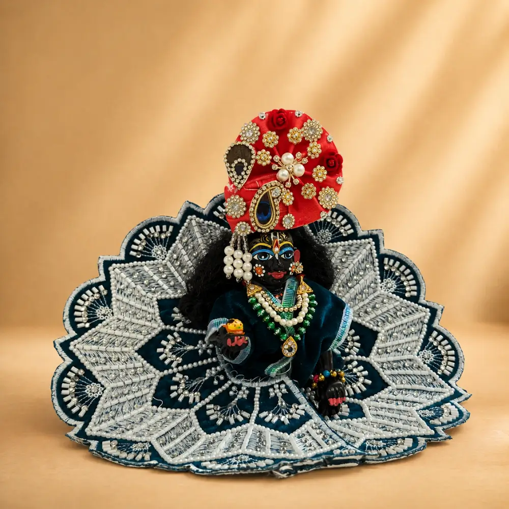 velvet teal blue laddu gopal dress