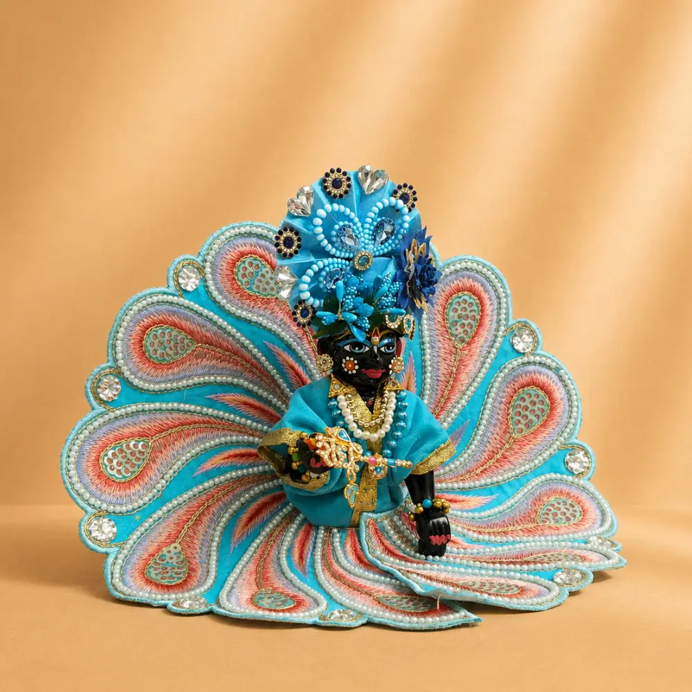 sky blue handmade peacock laddu gopal poshak