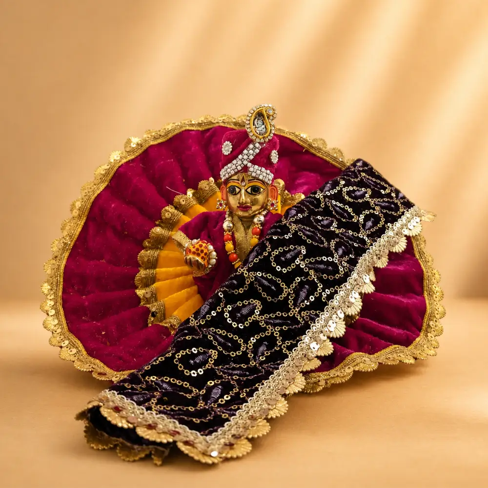 Pink Velvet Designer Laddu Gopal Dress with Matching Shawl
