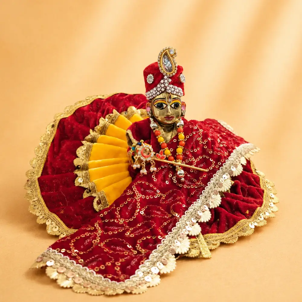 Red Velvet Designer Laddu Gopal Dress with Matching Shawl
