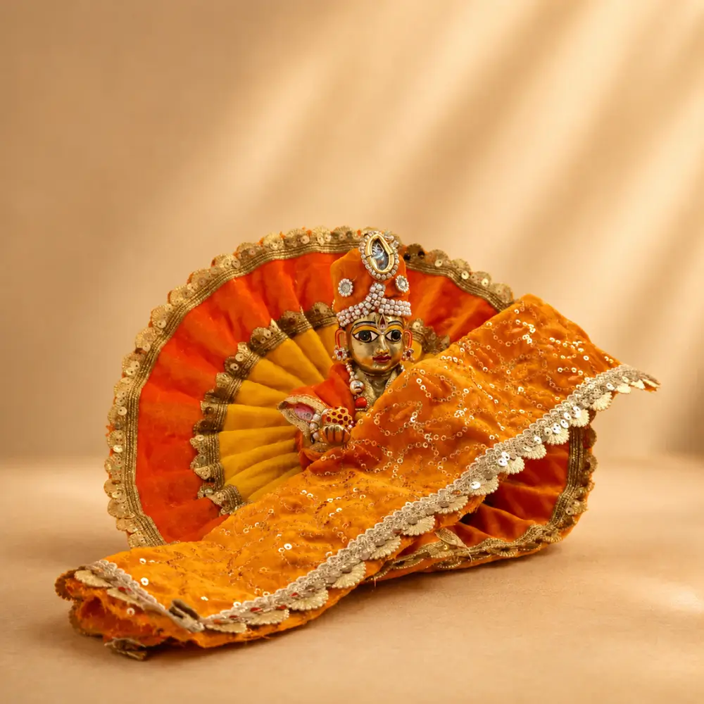 Orange Velvet Designer Laddu Gopal Dress with Matching Shawl