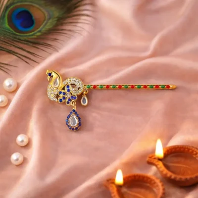 Mahashringar Peacock Krishna Bansuri for Laddu Gopal Kanha Ji Thakur Ji Mor Flute (Size 012)