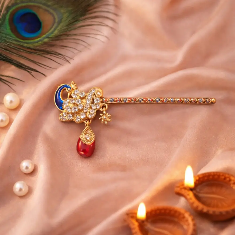 Mahashringar Peacock Krishna Bansuri for Laddu Gopal Kanha Ji Thakur Ji Mor Design Flute (Size 4 5 6)