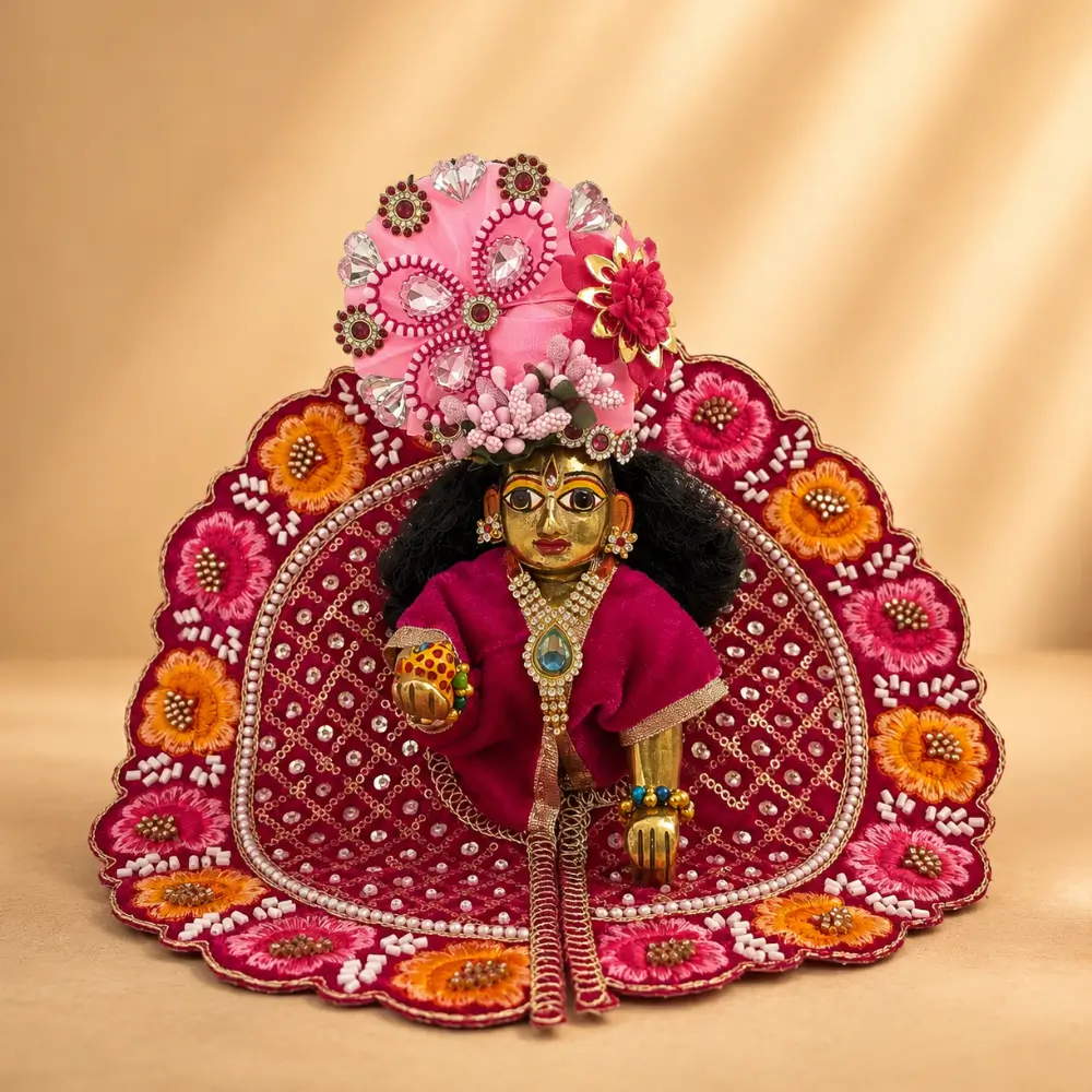 hand embroidery laddu gopal dress in pink