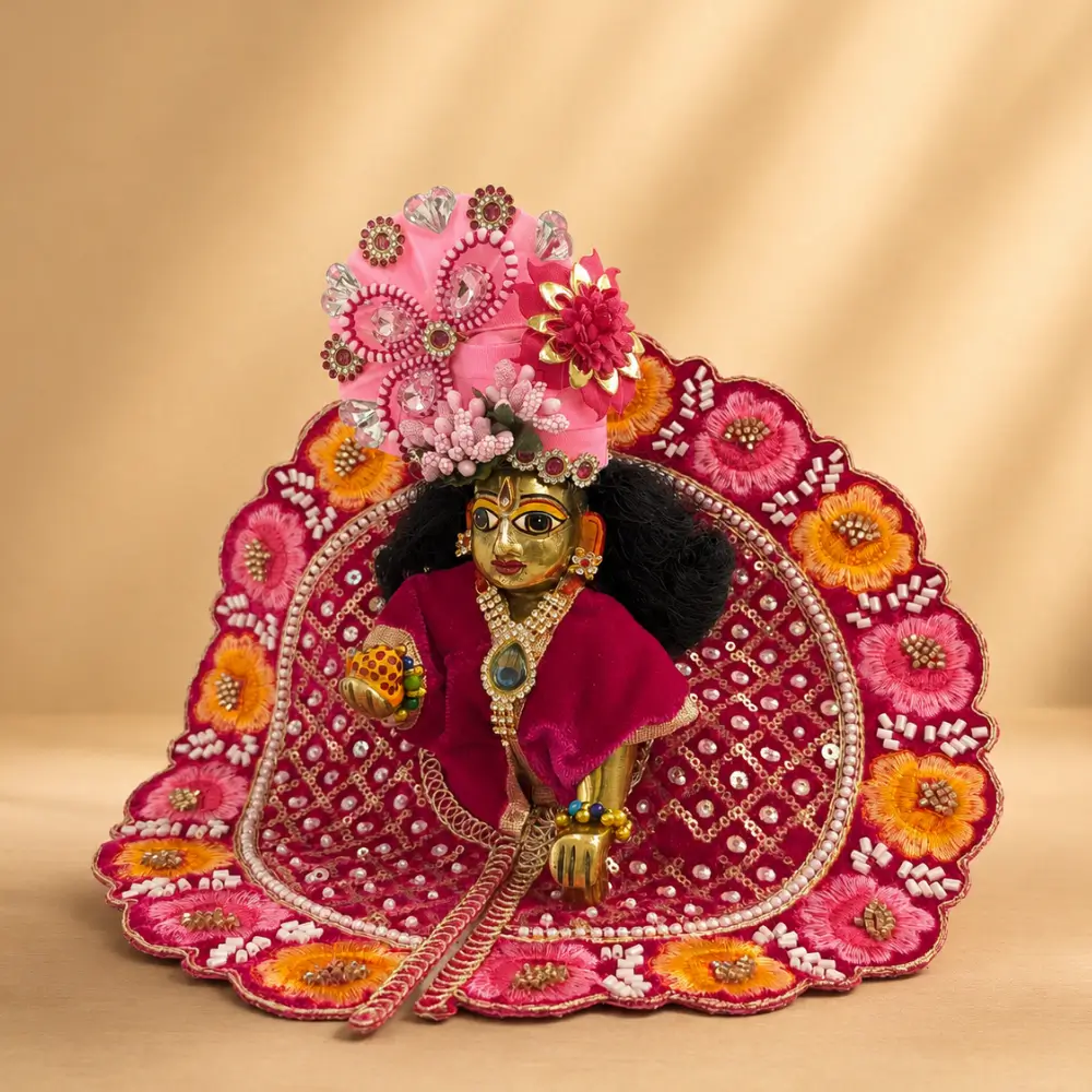 laddu gopal hand embroidery dress in pink