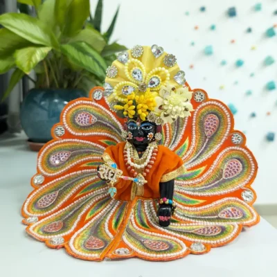 kanha ji peacock feather dress kesari