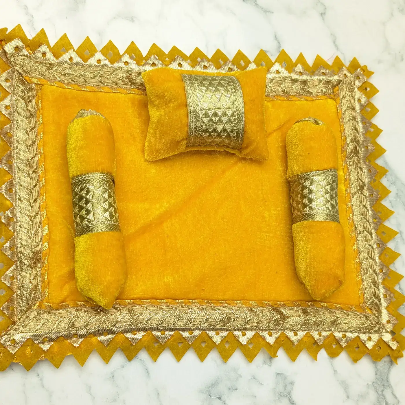 laddu gopal yellow velvet gaddi masand set gold lace.jpg