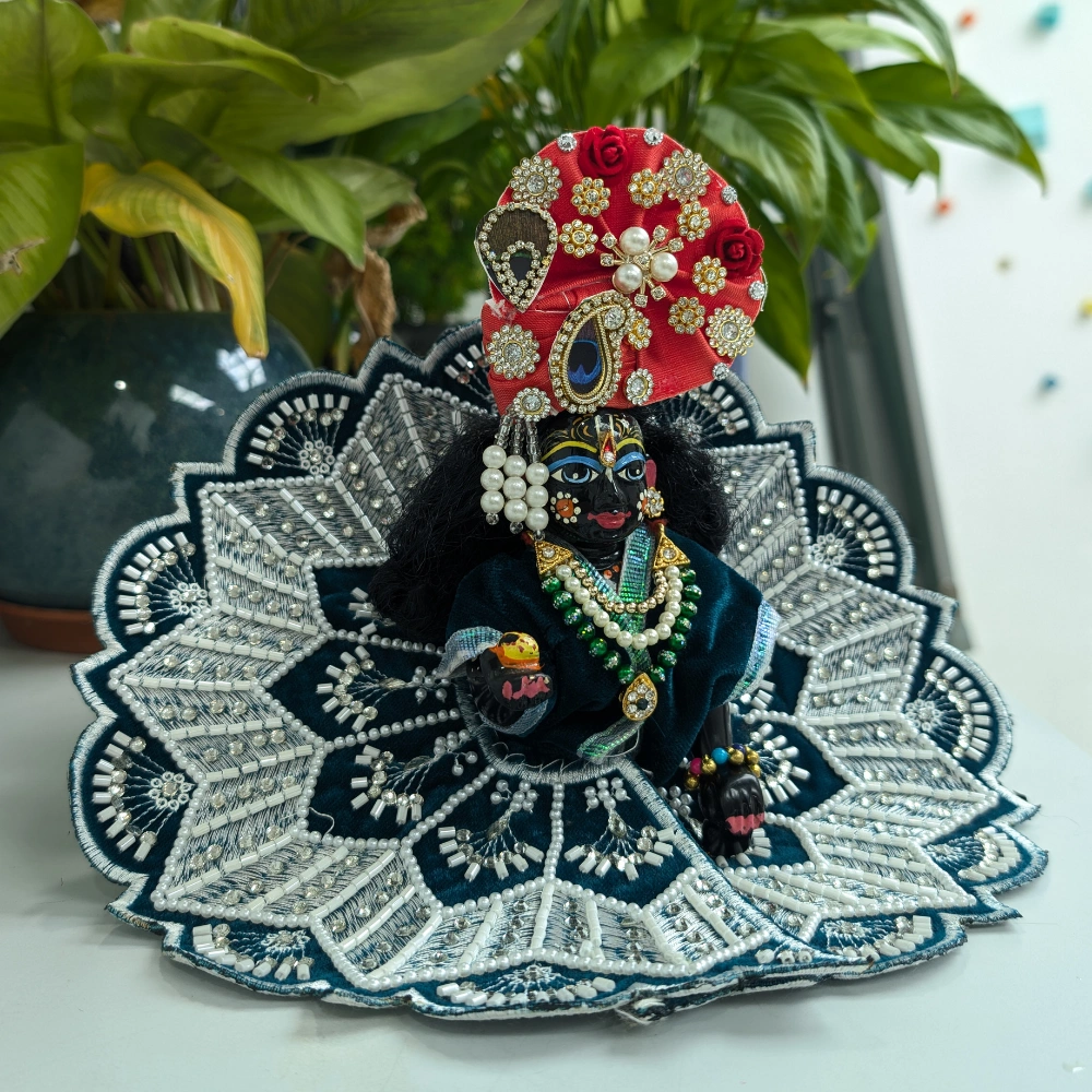 bal gopal emerald green silk poshak for janmashtami.webp