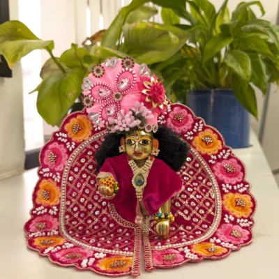 laddu gopal krishna rani pink poshak heavy embroidered designer mukut stone work dress.webp