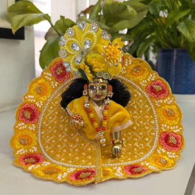 kanha ji bal gopal basanti yellow janmashtami festival poshak pearl jewelry.webp