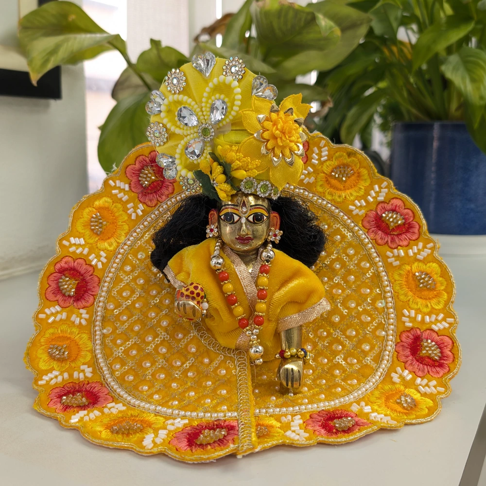 kanha ji bal gopal basanti yellow janmashtami festival poshak pearl jewelry.webp