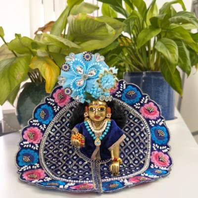 kanha ji laddu gopal royal blue dress pearl jewelry designer poshak.webp