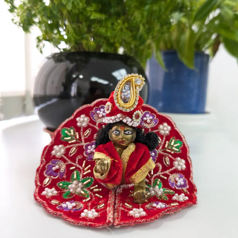 Size 0 Red Velvet Laddu Gopal Heavy Sequin Work Poshak Mahashringar