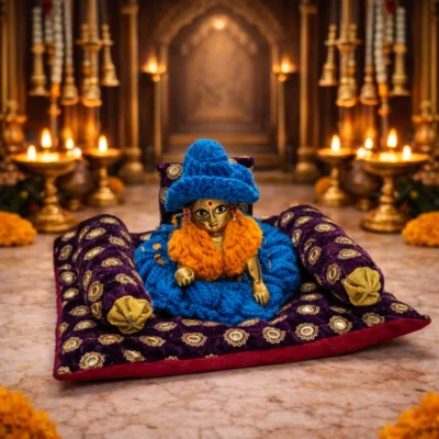 mahashringar krishna laddu gopal royal purple velvet aasan set with embroidered cushion bolster for temple pooja decoration