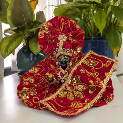 Laddu Gopal Size 5 red designer poshak with heavy sequin work and mukut