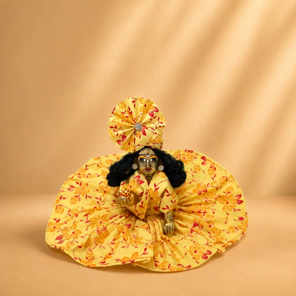 Yellow Floral Cotton Laddu Gopal Dress – Designer Summer Poshak