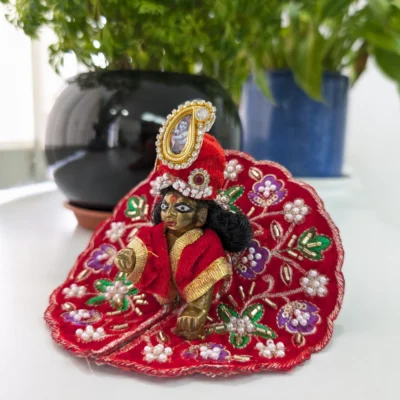 Size 0 Red Velvet Laddu Gopal Heavy Sequin Work Poshak Mahashringar
