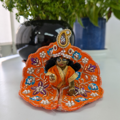 Size 0,1 Orange Velvet Laddu Gopal Heavy Sequin Work Poshak Mahashringar