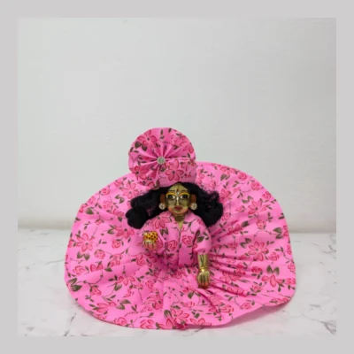 pink flower print summer poshak and mukut set for kanha ji.webp