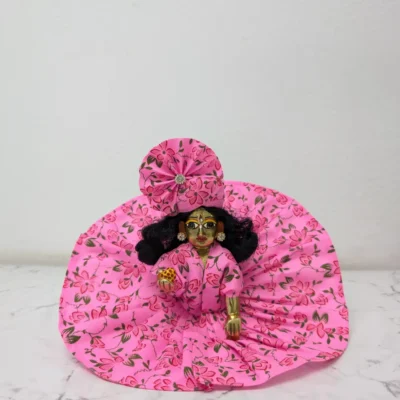 pink flower print summer poshak and mukut set for kanha ji.webp