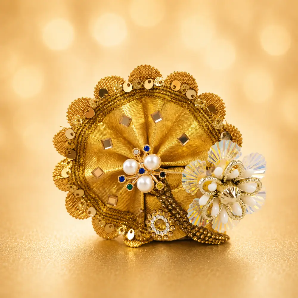 laddu gopal golden designer mukut front view