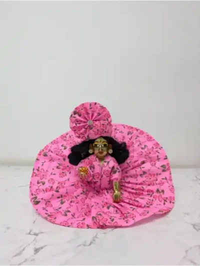 pink flower print summer poshak and mukut set for kanha ji