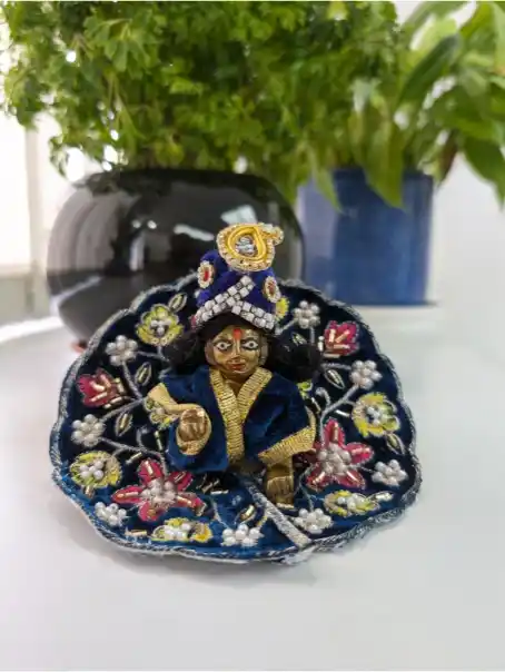 Size 0 Blue Velvet Laddu Gopal Heavy Sequin Work Poshak Mahashringar
