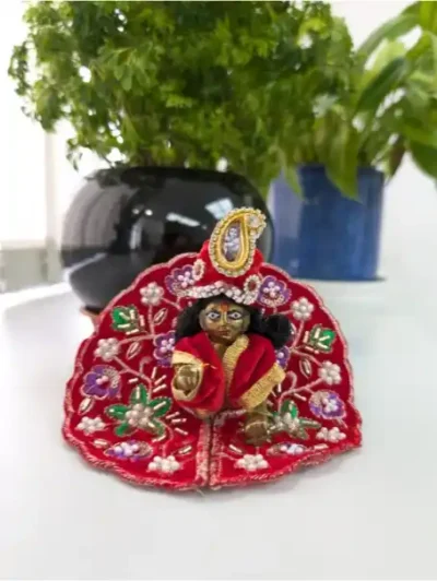Size 0 Red Velvet Laddu Gopal Heavy Sequin Work Poshak Mahashringar