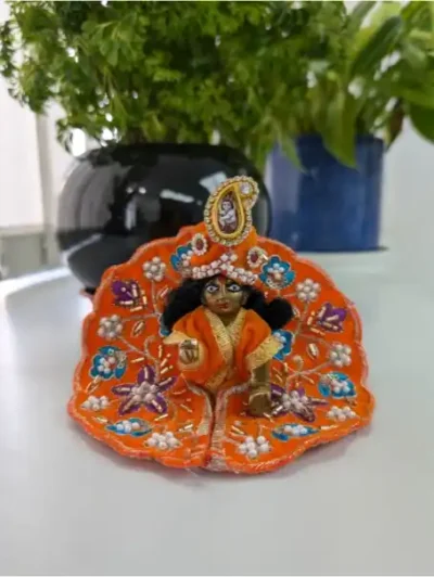 Size 0,1 Orange Velvet Laddu Gopal Heavy Sequin Work Poshak Mahashringar