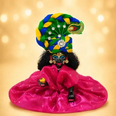 laddu gopal designer pagdi green blue yellow front view
