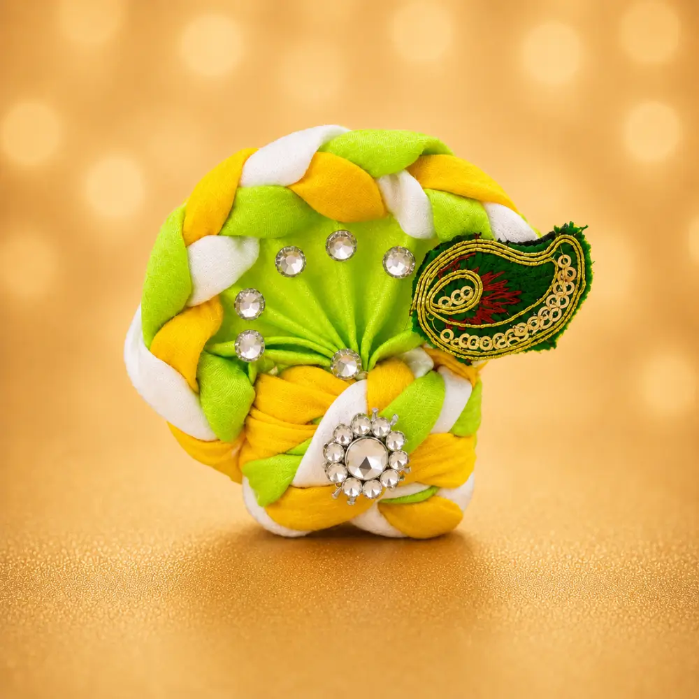 laddu gopal handmade pagdi on kanha ji green yellow