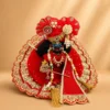 Laddu Gopal Red Velvet Dress with Mukut & Patka - Heavy Embroidery Set | Size - 2,4,5