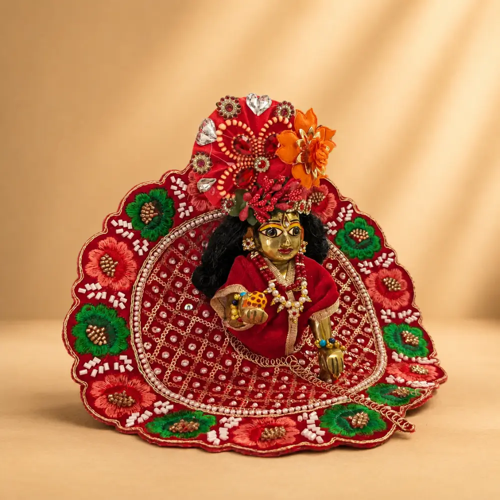 laddu gopal hand embroidery dress in red