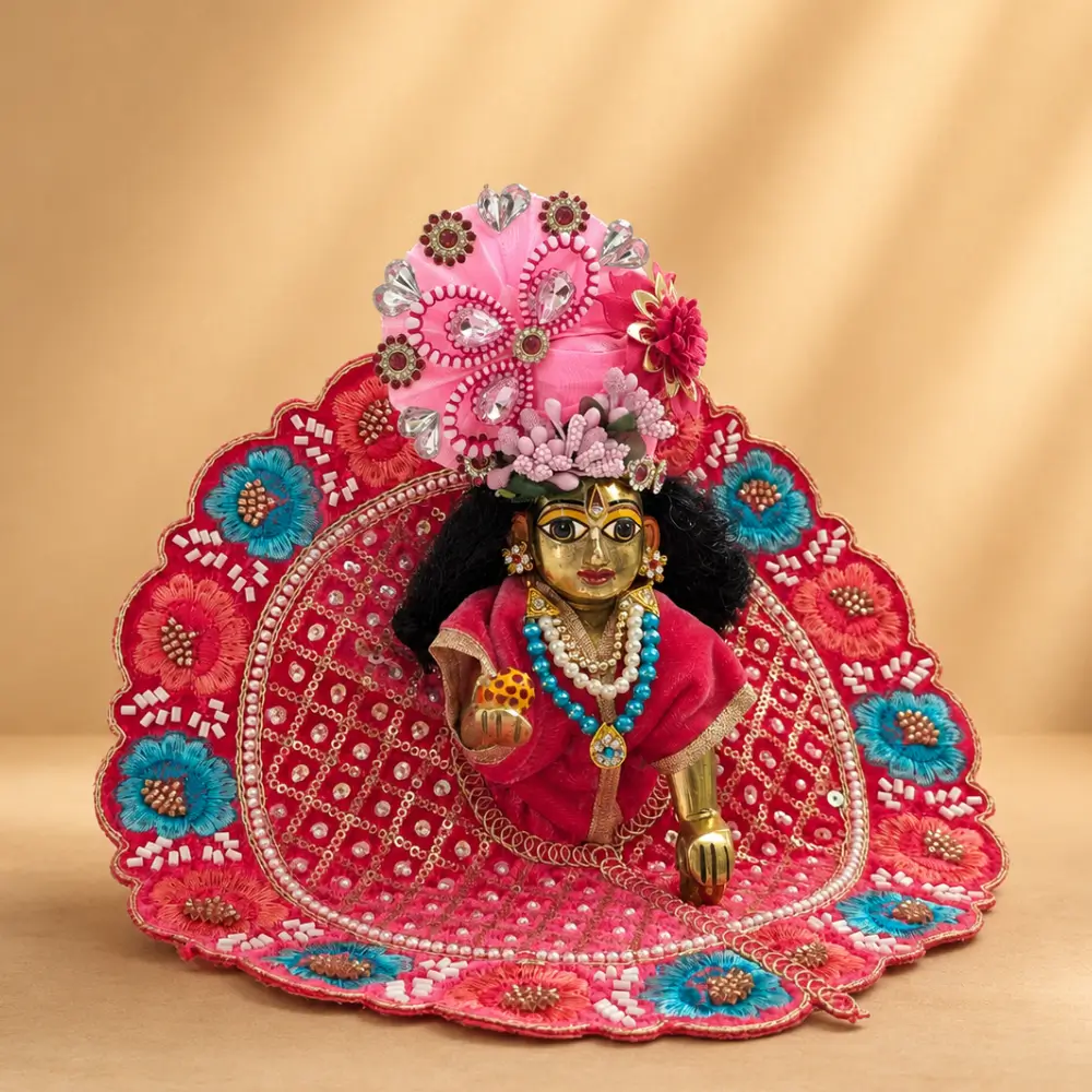laddu gopal hand embroidery poshak in pink