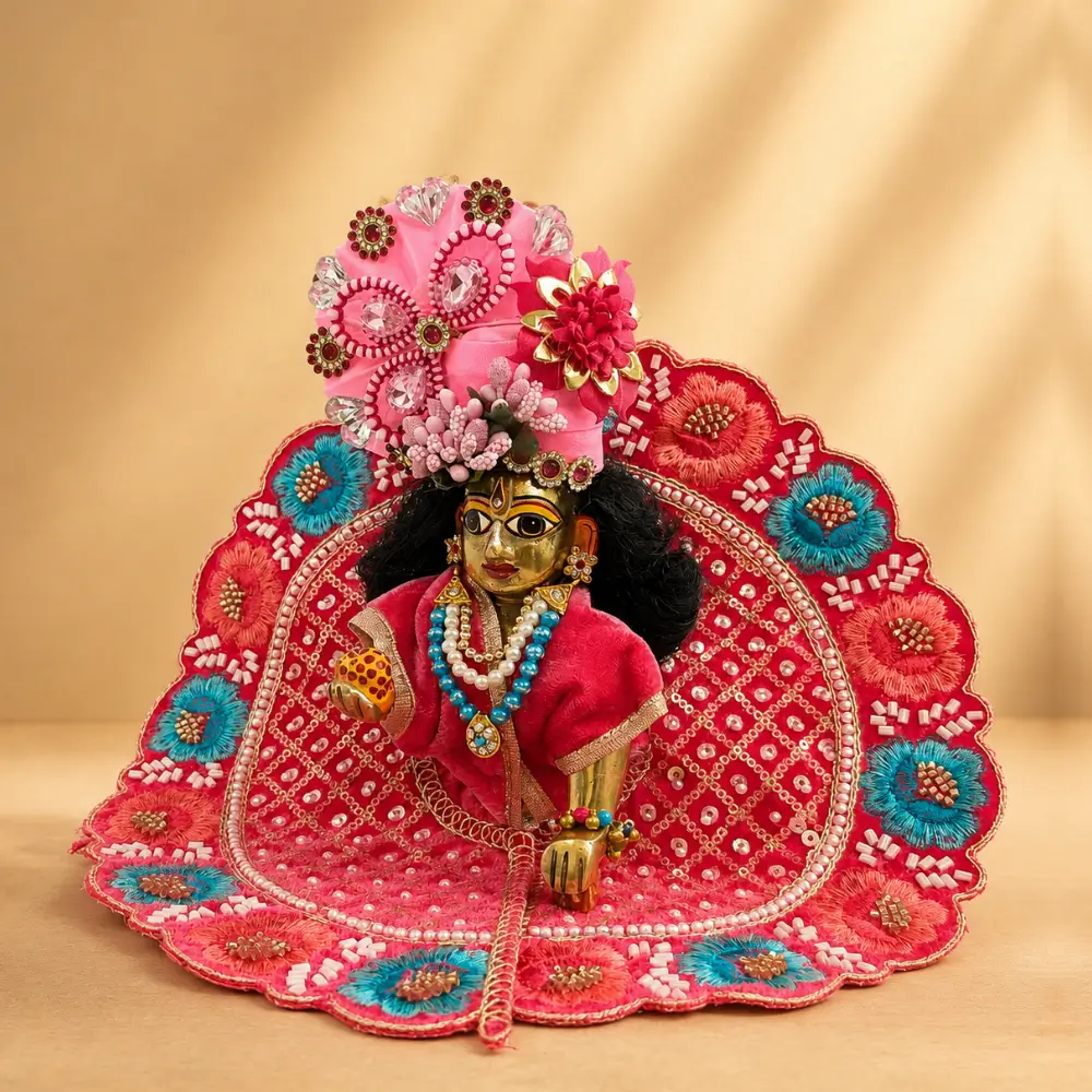laddu gopal handmade dress in pink