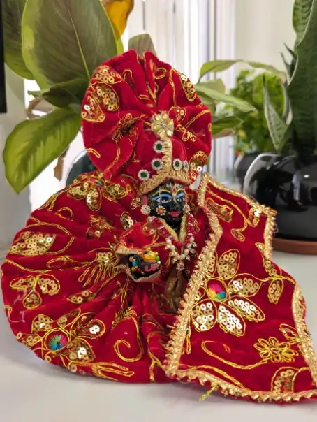 kanha ji red velvet poshak golden work mukut set.jpg