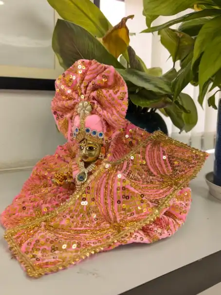 kanha ji velvet poshak pink heavy work mukut set.jpg