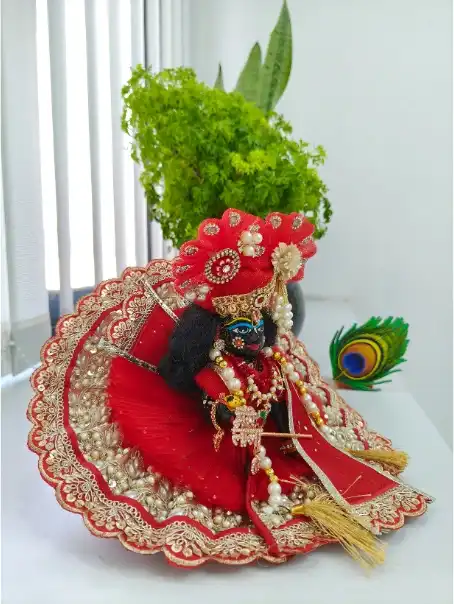 laddu gopal red velvet dress heavy embroidery set
