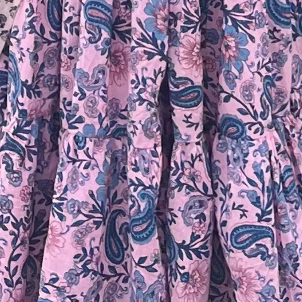 Close up of Pink Blue Cotton Gopika Dress Floral Paisley Print Traditional Radha Outfit