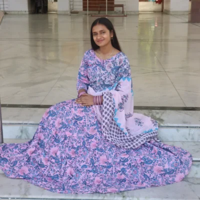blue floral cotton Gopi dress set