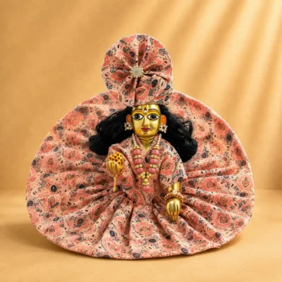 peach floral laddu gopal summer dress front