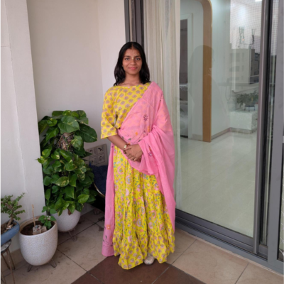 Yellow Floral Cotton Gopi Dress Set Lehenga Choli Dupatta Summer Wear