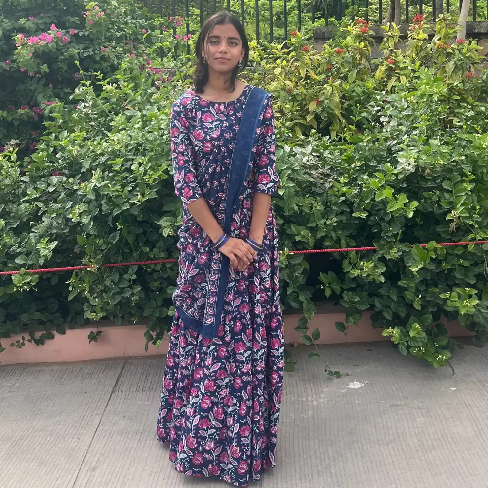 Navy Blue Pink Cotton Gopi Dress Vrindavan Traditional Radha Dress for Women Gopika Dress