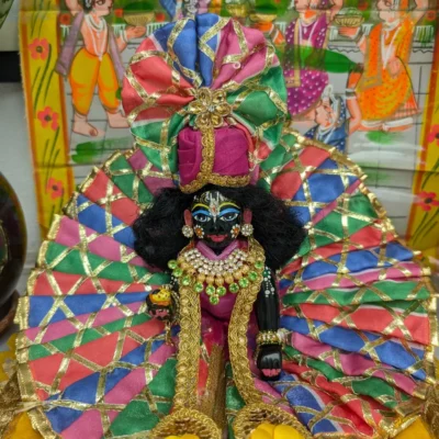Laddu Gopal Designer Handmade Poshak in Multicolor Pink Blue Green with Mukut and Patka