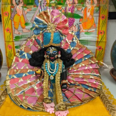 Laddu Gopal Designer Handmade Poshak in Multicolor Blue Pink Peach with Mukut and Patka