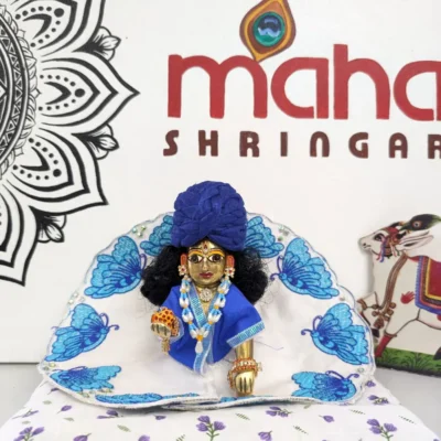 Laddu Gopal Summer Poshak – Blue Butterfly Handmade Dress (Size 0–5)